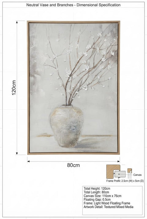 Framed Floral Vase Canvas Art with Natural Wooden Frame