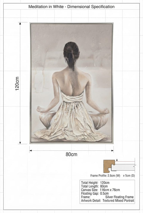 Framed Woman Meditating Canvas Art with Silver Frame