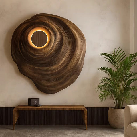 Organic Wooden Wall Mirror with Integrated LED Backlighting