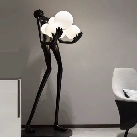 Modern Artistic Figurine LED Floor Lamp with Glowing Orb Lights