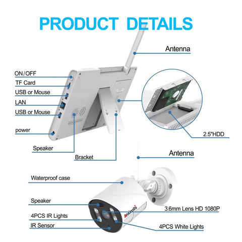 Anxinshi 1080P Wireless Security Camera System with 10.1" NVR Monitor