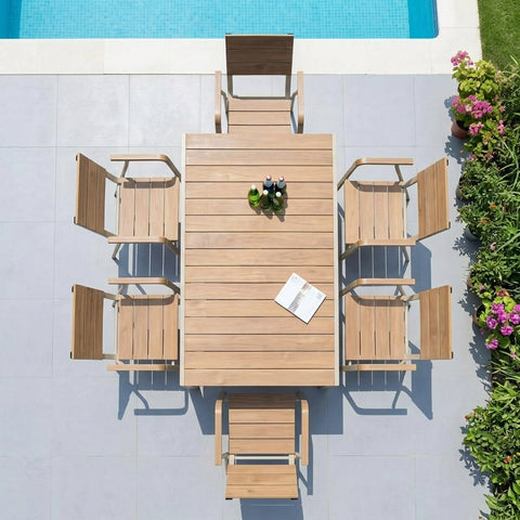7-Piece Outdoor Patio Aluminum & Wood-Slat Dining Set