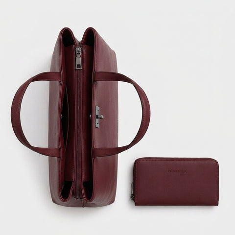 CHRISBELLA Women's Handbag Set with Matching Wallet (Red)