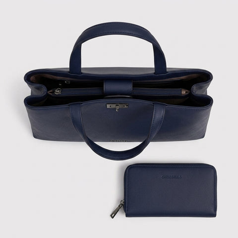 CHRISBELLA Women's Handbag Set with Matching Wallet (Blue)