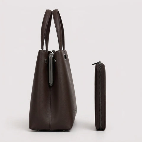 CHRISBELLA Women's Handbag Set with Matching Wallet (Brown)