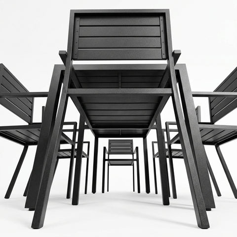 7-Piece Modern Black Aluminum Outdoor Dining Set