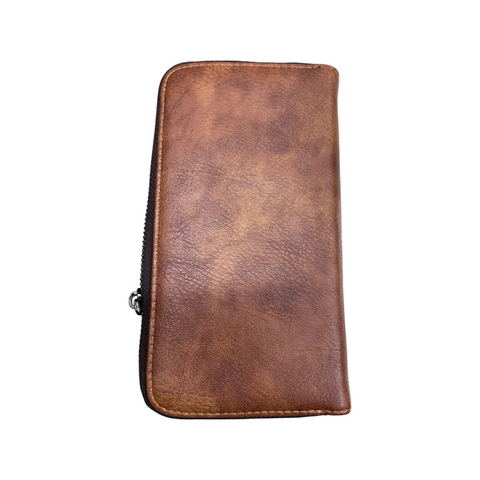 Plain Double Zipped Walle - Tan Brown