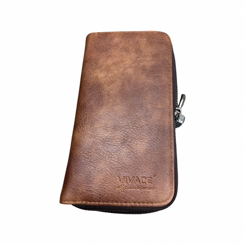 Plain Double Zipped Wallet - Brown