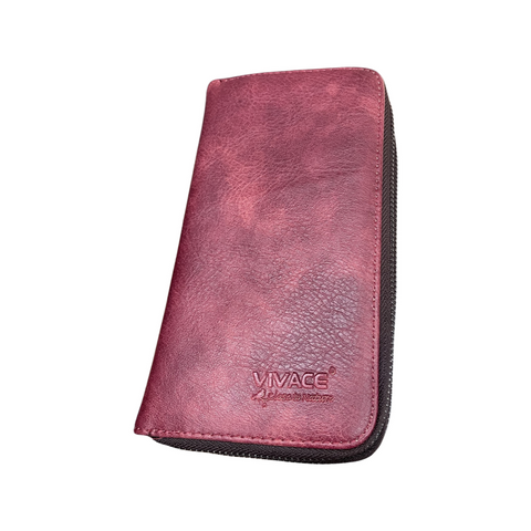 Plain Double Zipped Wallet - Red