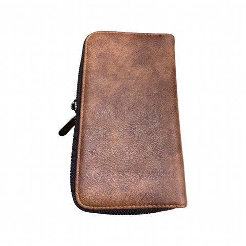 Plain Double Zipped Wallet - Brown